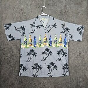 Koko Hawaii Mens Gray Palm‎ Tree Beer Bottle Print Hawaiian Button Down Shirt XL